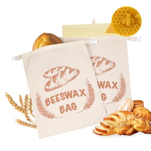 2 Pack Beeswax Bread Bags with Replaceable Liners,Reusable Bread Bags for Brown