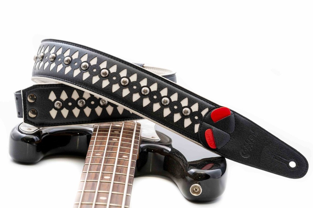 RightOn! Armour Design Guitar Strap; White