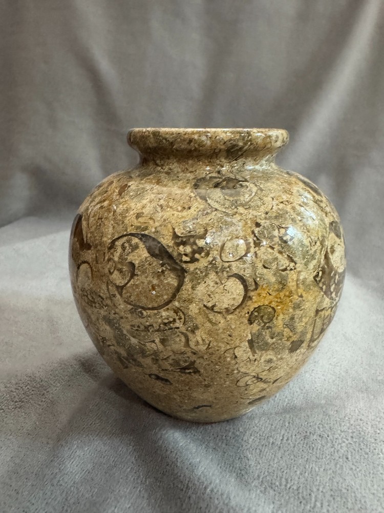 Fossilized Stone Bud Vasw; Dia.: 4"