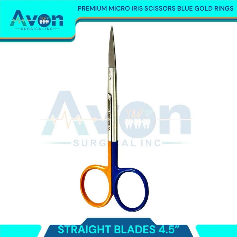Straight-Tiped Multi-Color Iris Scissors 4.5" Gold/Blue Handle - Sharp - 1pc