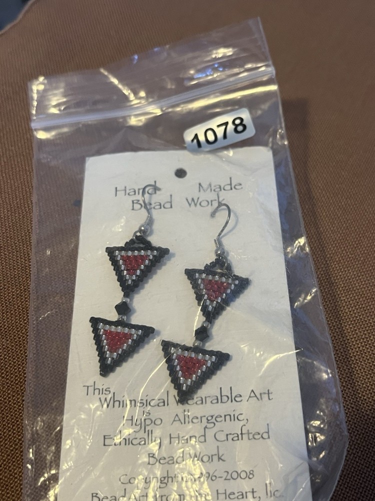 Handmade Beaded Double Triangle Pierced Earrings