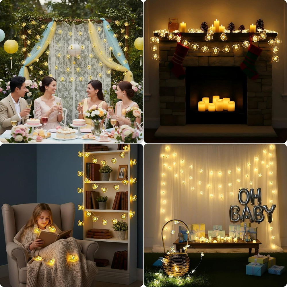 Bee Decor String Lights 10Ft String Light with 30Pcs Honeybee Shaped Led Bulb Ba