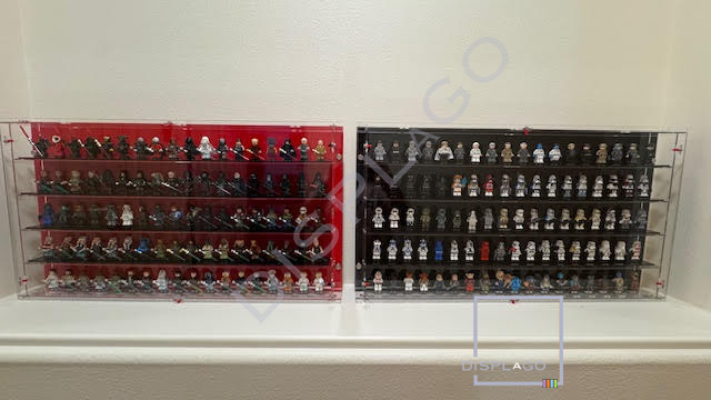 Wall mounted 100 LEGO® minifigures display case. Show case. Display case