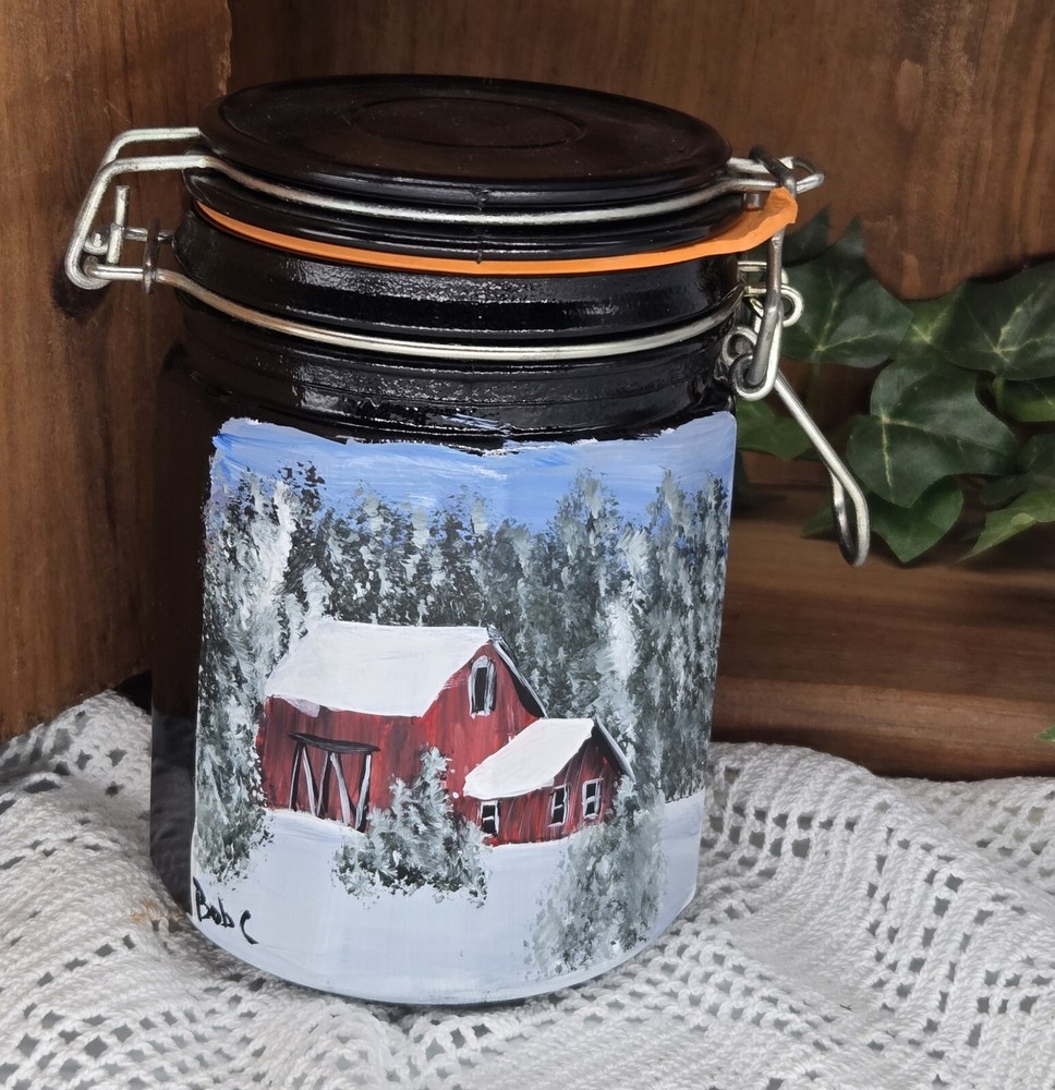 black canister (25054) hand painted