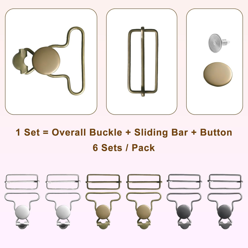 6 Sets Metal Overall Buckles Replacement Overall Clasp Replacement Suspender Cli