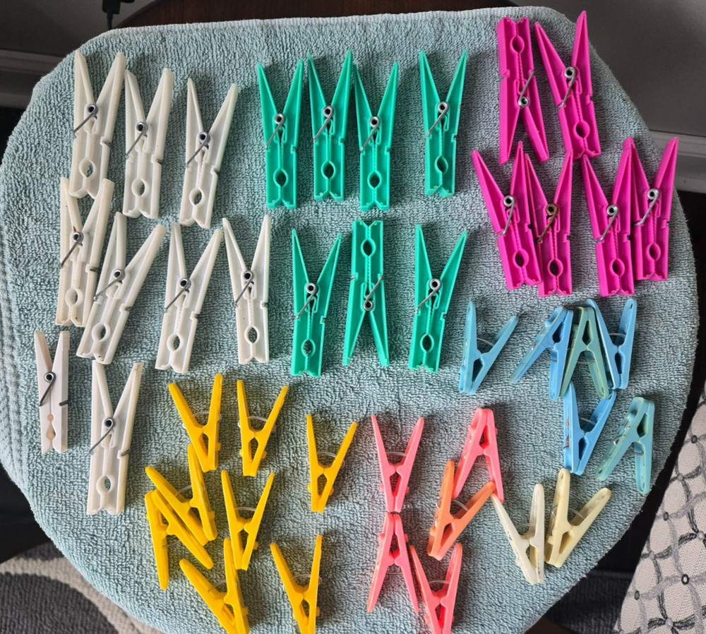 43pcs Plastic Colored Clothes Pins - Spring Loaded