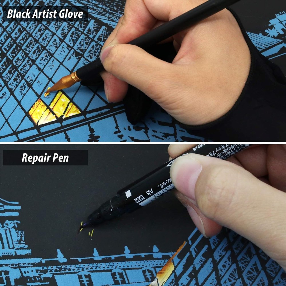 Scratch Art Tools, 9 Pcs Scratching Drawing Tools Set: Artist Glove, Tools...