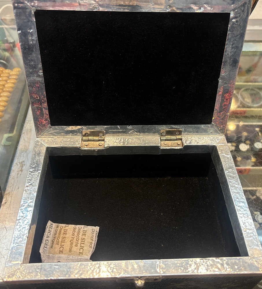 Silver colored Lined tarot card box with Ohm Symbol On It