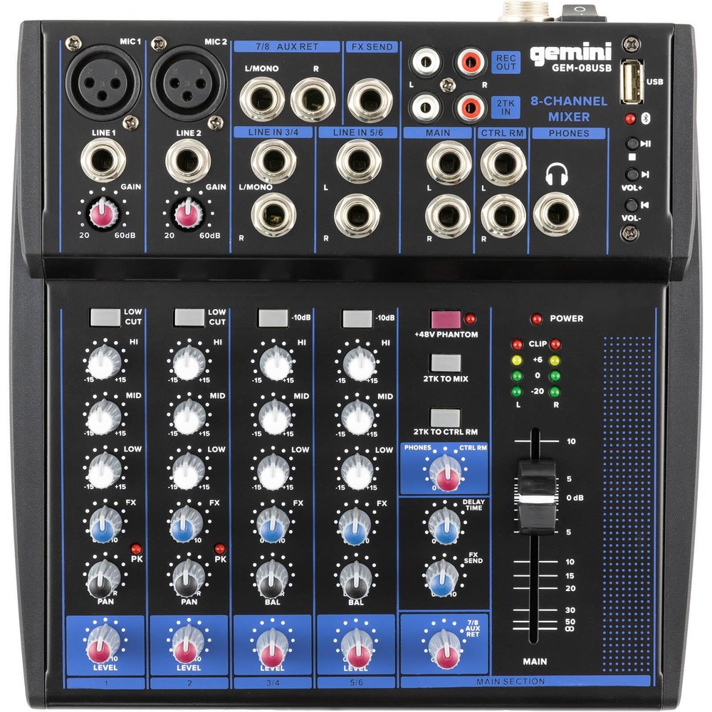 Gemini GEM-08USB 8 Channel Bluetooth Audio Mixer Pack