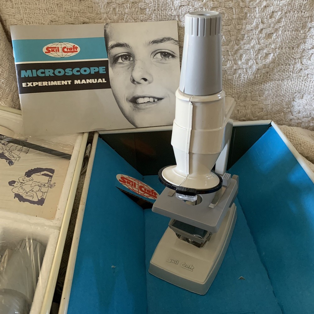 Vintage Skill Craft Microscope Lab #416 Senior Student Set Tin Litho Case 1963.