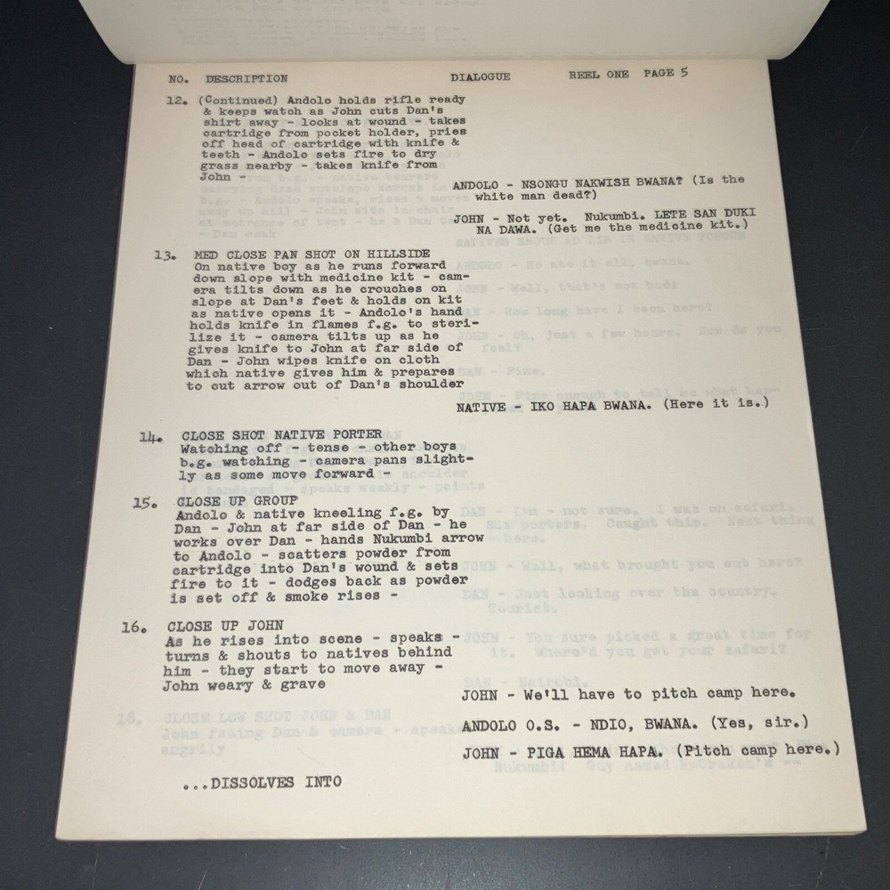 TANGANYIKA (4/22/54) Orig. UNIVERSAL FILES Continuity & Dialogue Script + COA!