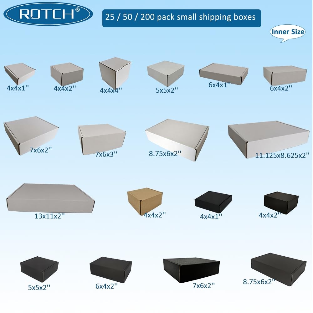 ROTCH 50 Pack 4x4x2'' Small Shipping Boxes, Sturdy 4x4x2'', 50 Black