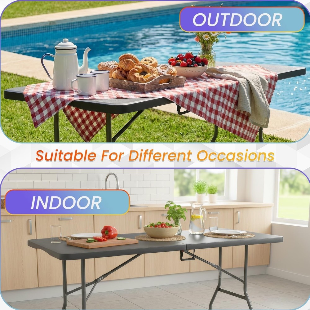 Elegant 6FT Folding Table - Portable Picnic Party Table, Black with Handle