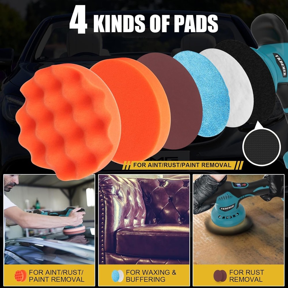 Cordless Car Buffer Polisher, 6 In Mini Buffer Polisher Kit ,8 Variable Speed