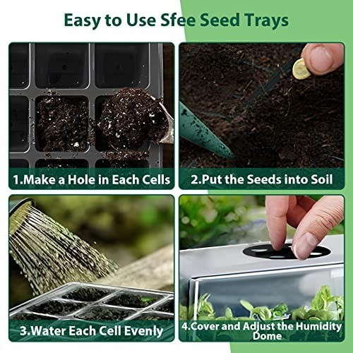 5 Pack Seed Starter Tray Kit - 60 Cells with Humidity Dome & Base, Reusable Seed
