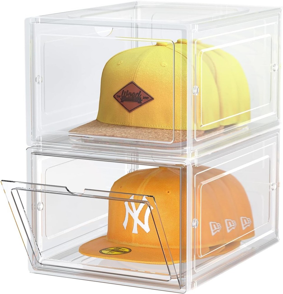Hat Organizer Box, Stackable Clear Baseball Caps Holder Box Containers