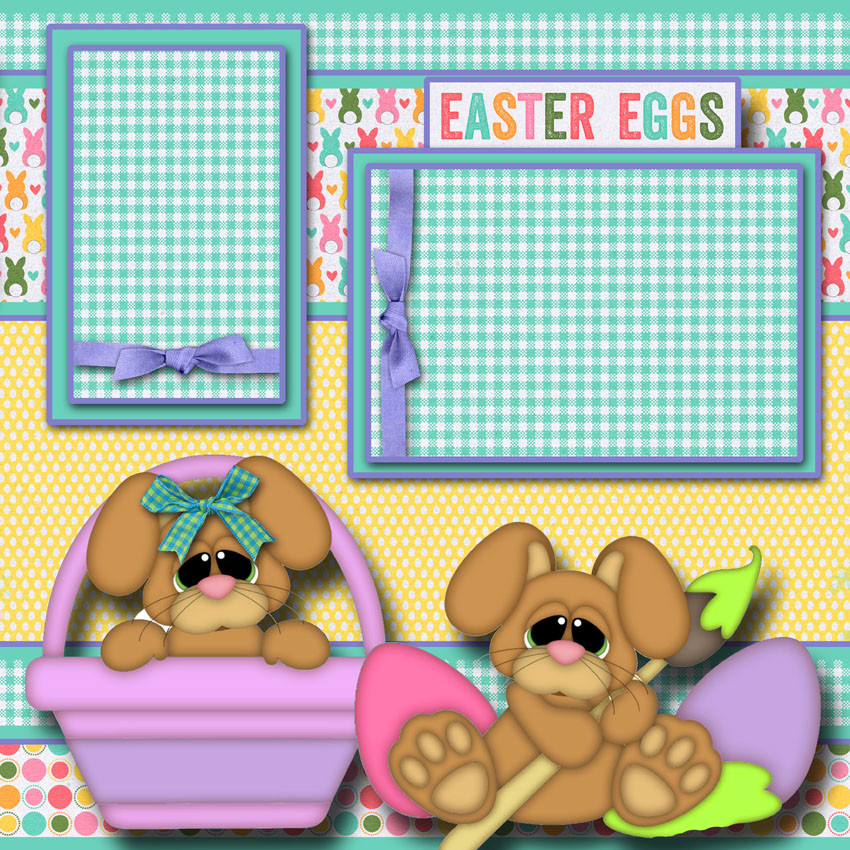 COLORING EGGS EASTER ~ 2 premade scrapbook pages paper piecing layout ~ CHERRY