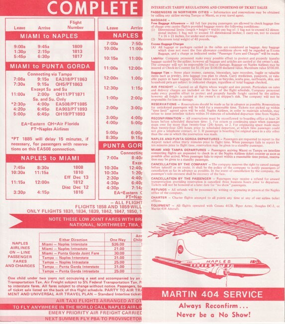 Naples Airlines timetable 1978/10/29