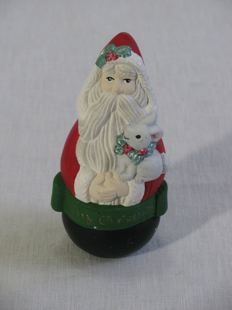 Vtg Egg Shape Ceramic Santa Holding Bunny Figurine, Unbranded