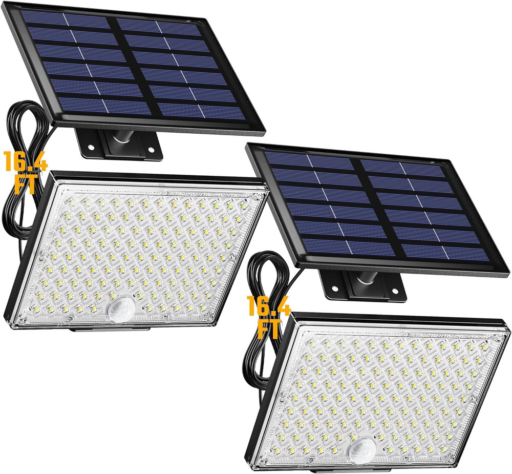 Solar Outside Lights with 113 LEDs 7000K, Motion Sensor, 2 Pack