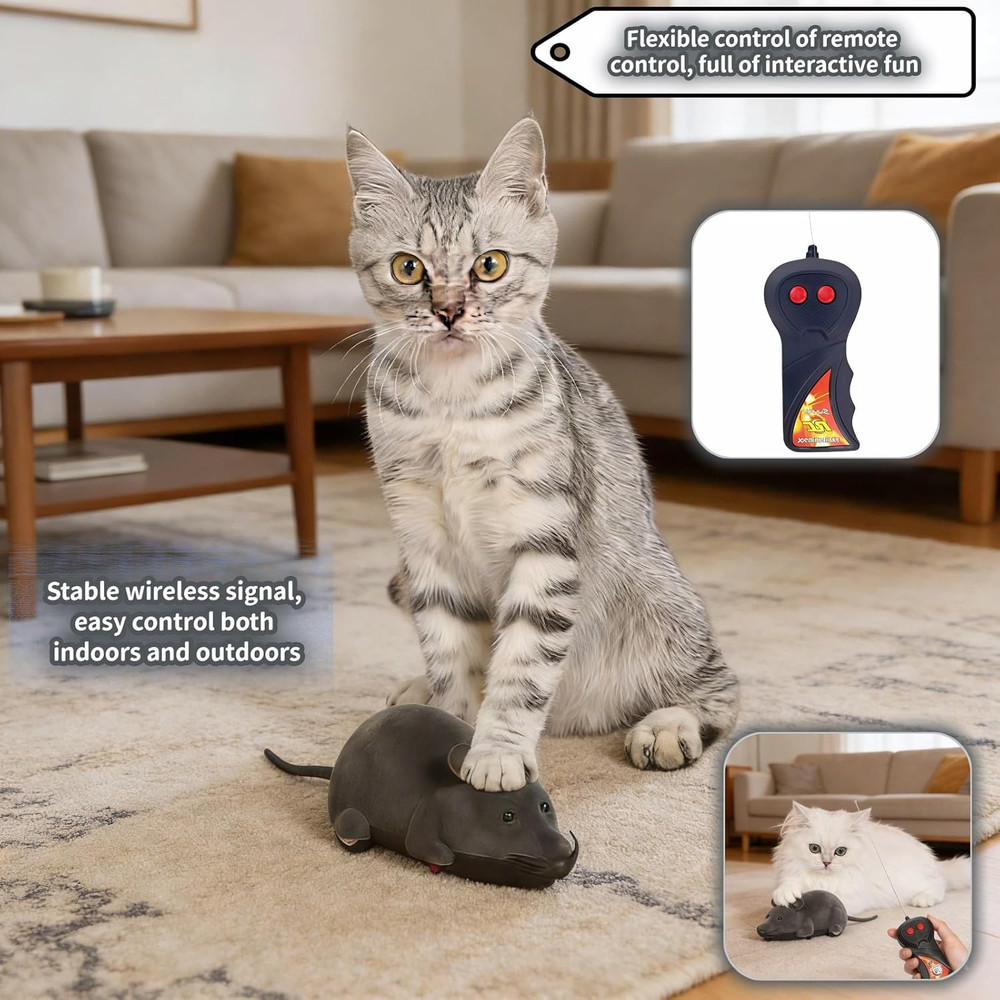 Remote Control Mouse Cat Toy, Realistic RC Interactive Pet Toy with Wireless Con
