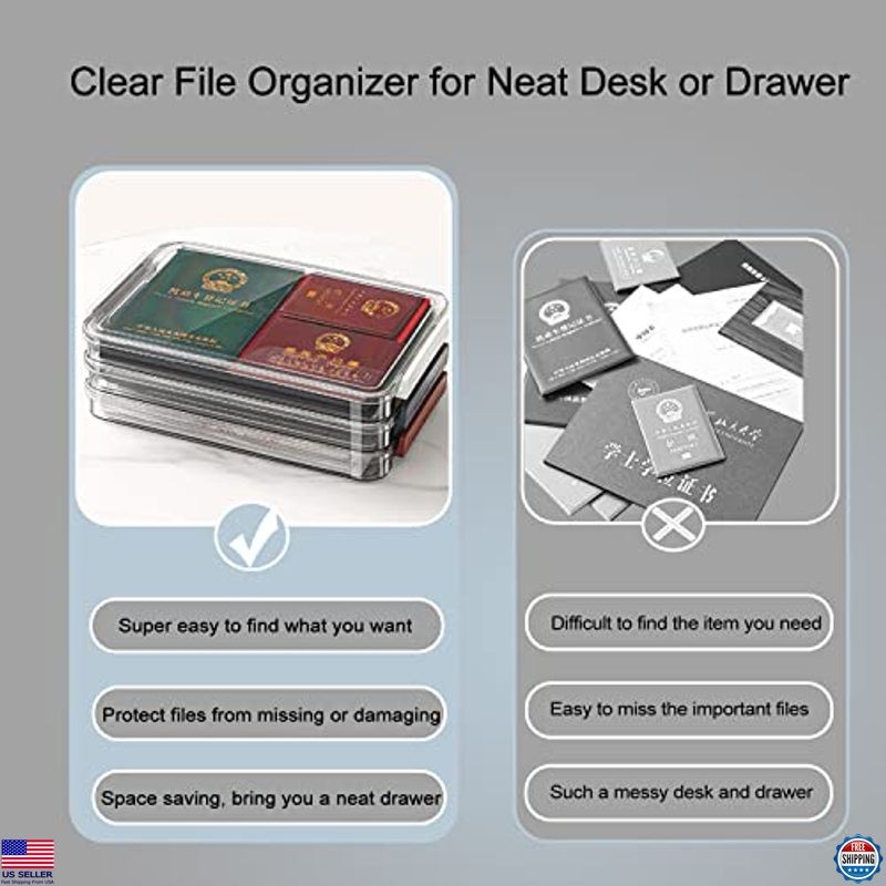 Stackable Clear A4 File Storage Box with Lids - Durable Organizer for Documents