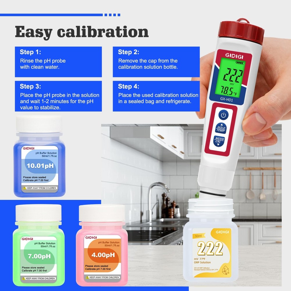pH ORP Meter Calibration Buffer Solution Kit, Includes 4.00, 7.00 and pH...