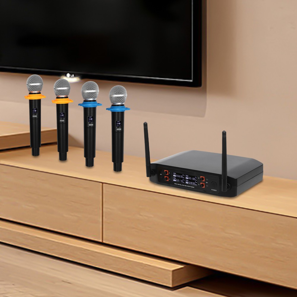 Wireless Microphone System 4 Channel Pro Audio UHF 4 Handheld Dynamic Mic Party