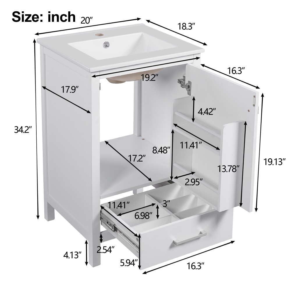 Bathroom Vanity W Ceramic Sink Double Layer Door Organizer