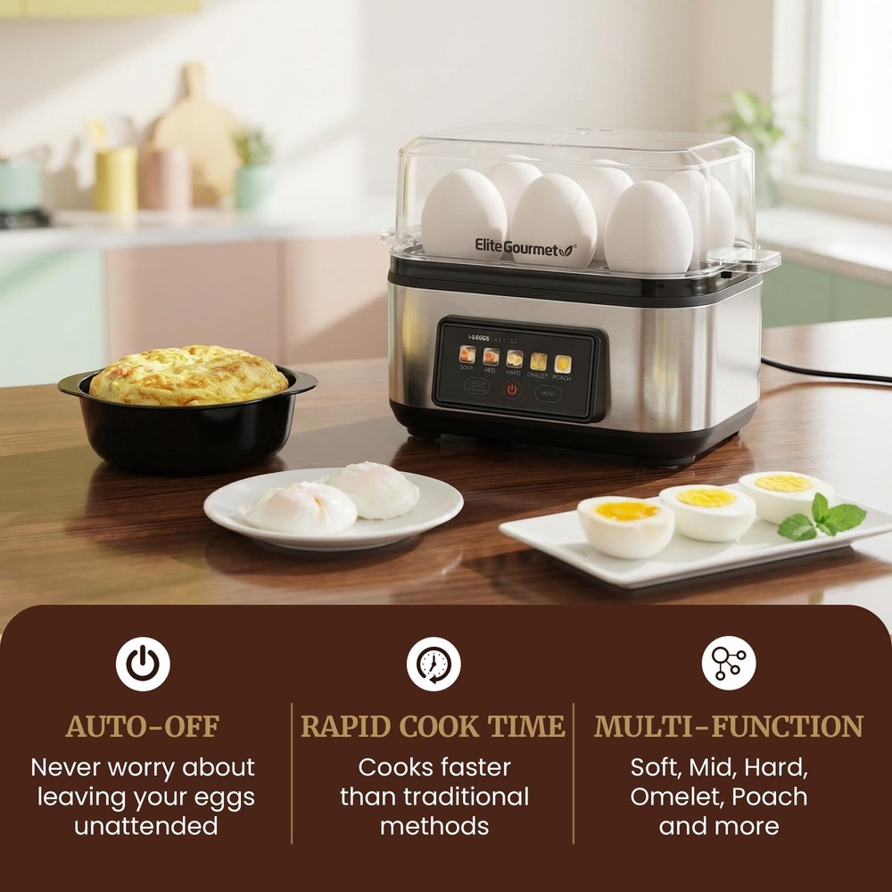 Digital Egg Cooker, 6 Egg Capacity, Soft/Medium/Hard Boiled, Poach & Omelet, ...