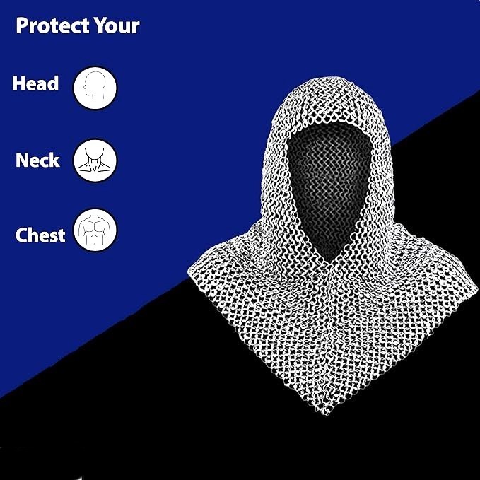 10MM Medieval Warrior Chainmail Coif Armor,