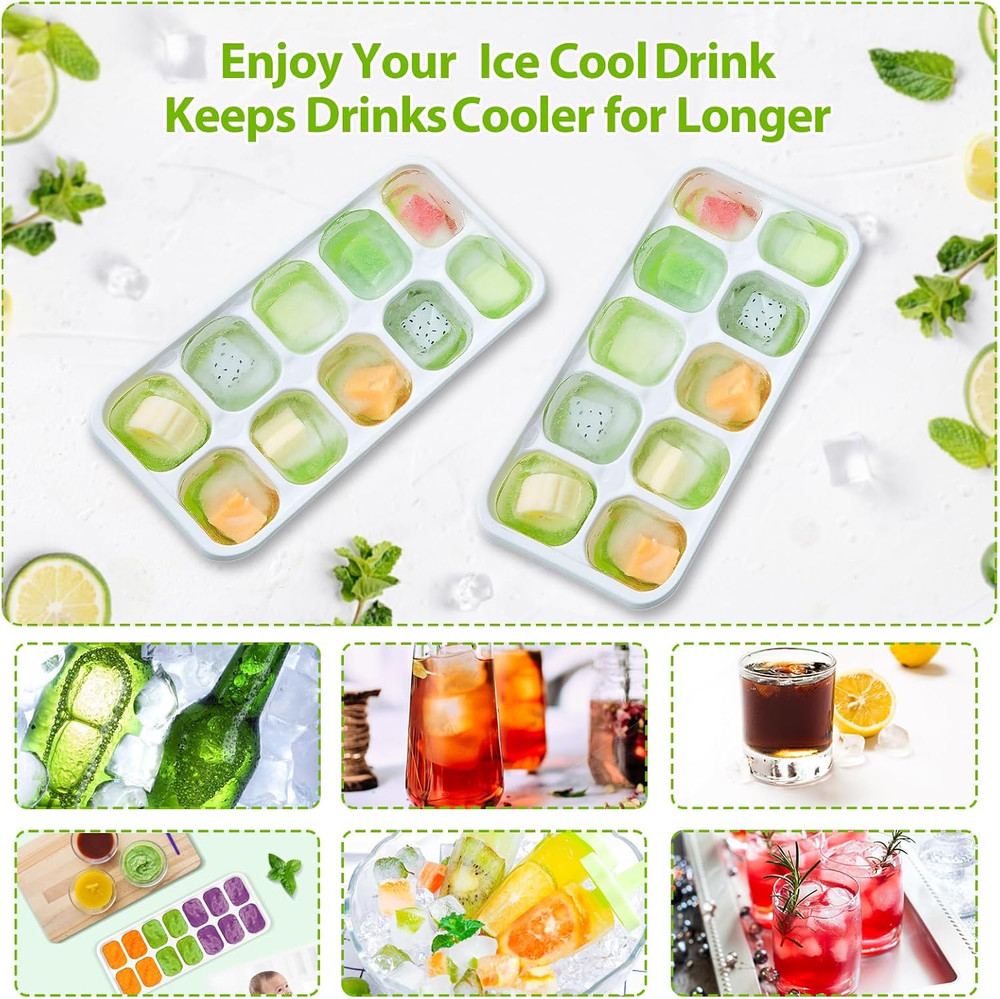 DOQAUS Ice Cube Tray with Lids - 4 Pack Stackable Silicone Ice Trays for Freezer