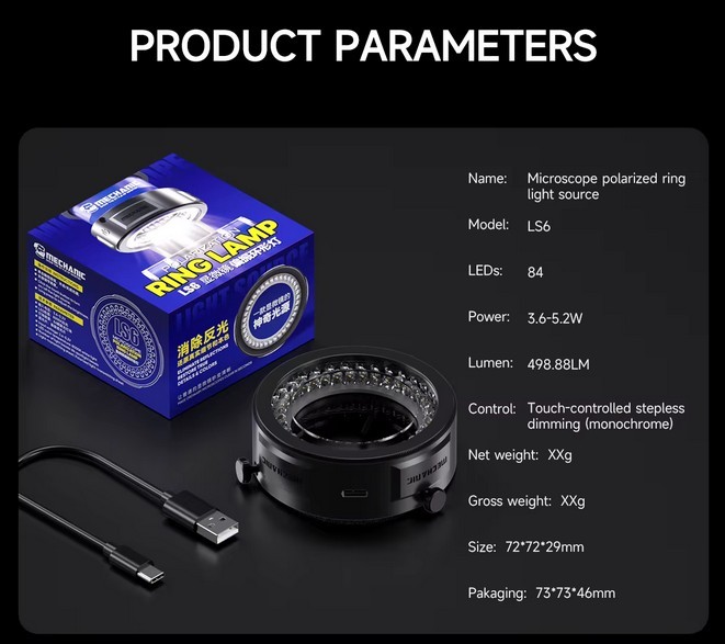 Mechanic Polarized Ring Light LS6 Microscope Anti Glare Lamp 84 LED