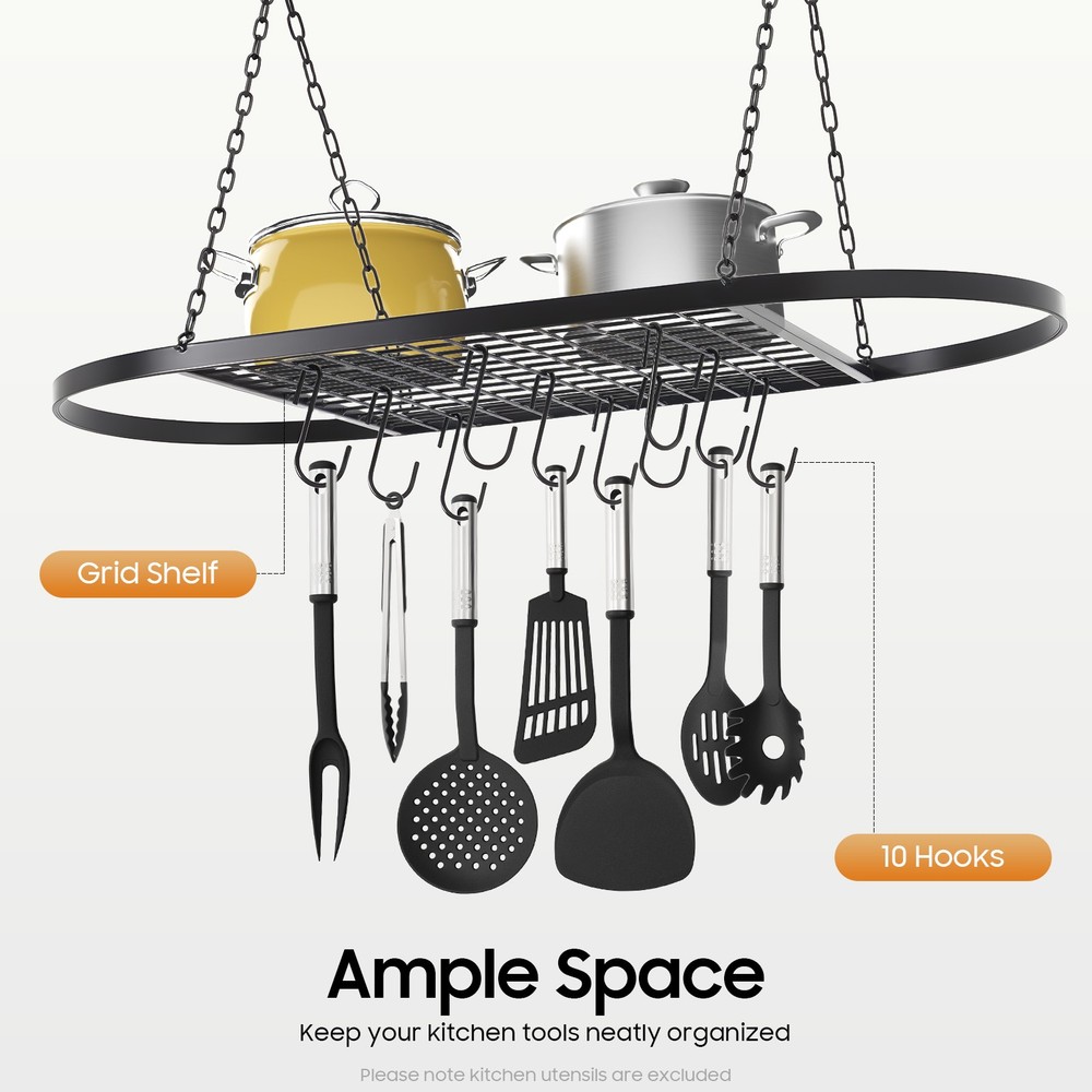 Kitchen Iron Pot Rack Oval Ceiling Hanging Cookware Storage Pan Holder Hanger
