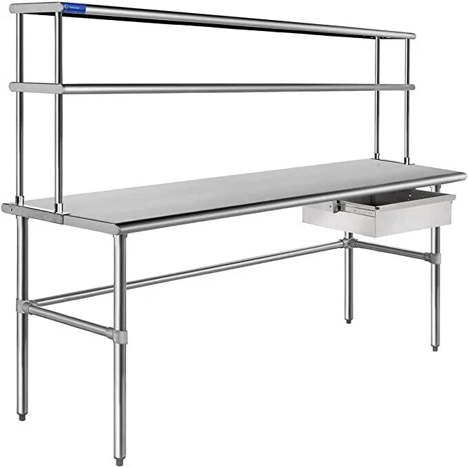 Steel Table for Kitchen Prep – Overshelf and Drawer, NSF Commercial Worktable
