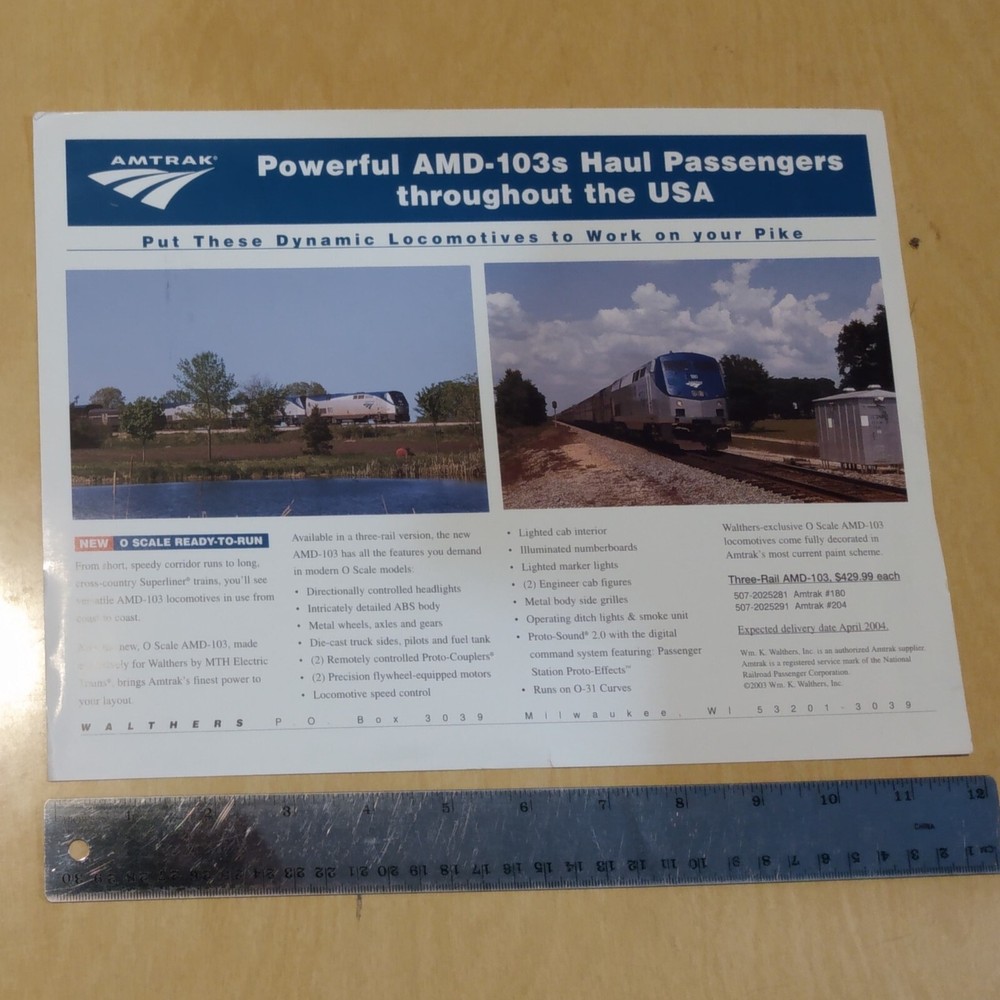 Walther's Amtrak AMD-103 O-scale advertisement 2003 2004 NRPC