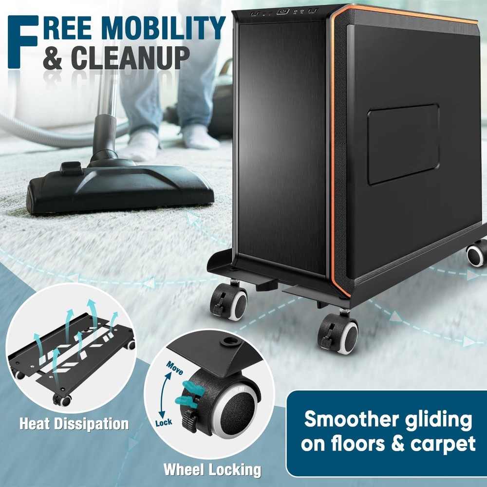 Seloom Computer Tower Stand, Adjustable PC Adjustable, Black