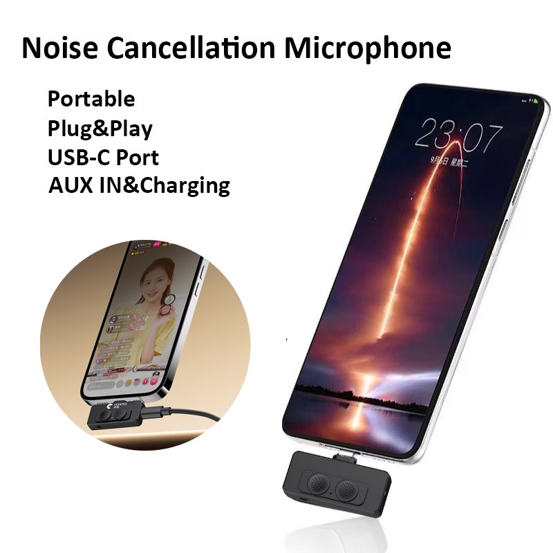 For iPhone/Android USB-C Microphone Noise-Cancelling Mic Vlogger Live Podcast US