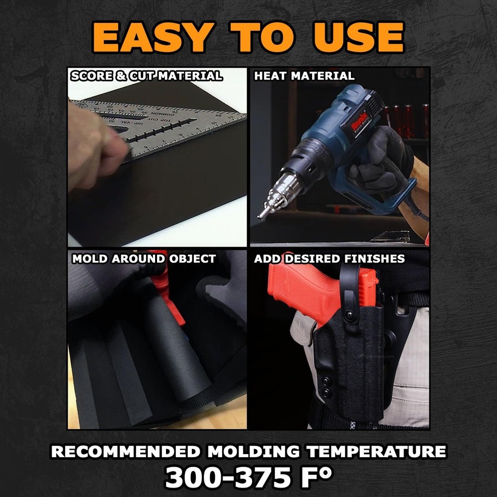 Kydex V Thermoform Sheets - Black P1 Texture, 2 Pack for Custom Projects