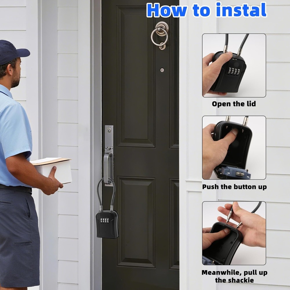 Key Lock Box,Portable Waterproof Lockbox with Removable Shackl, Wall-Mounted ...