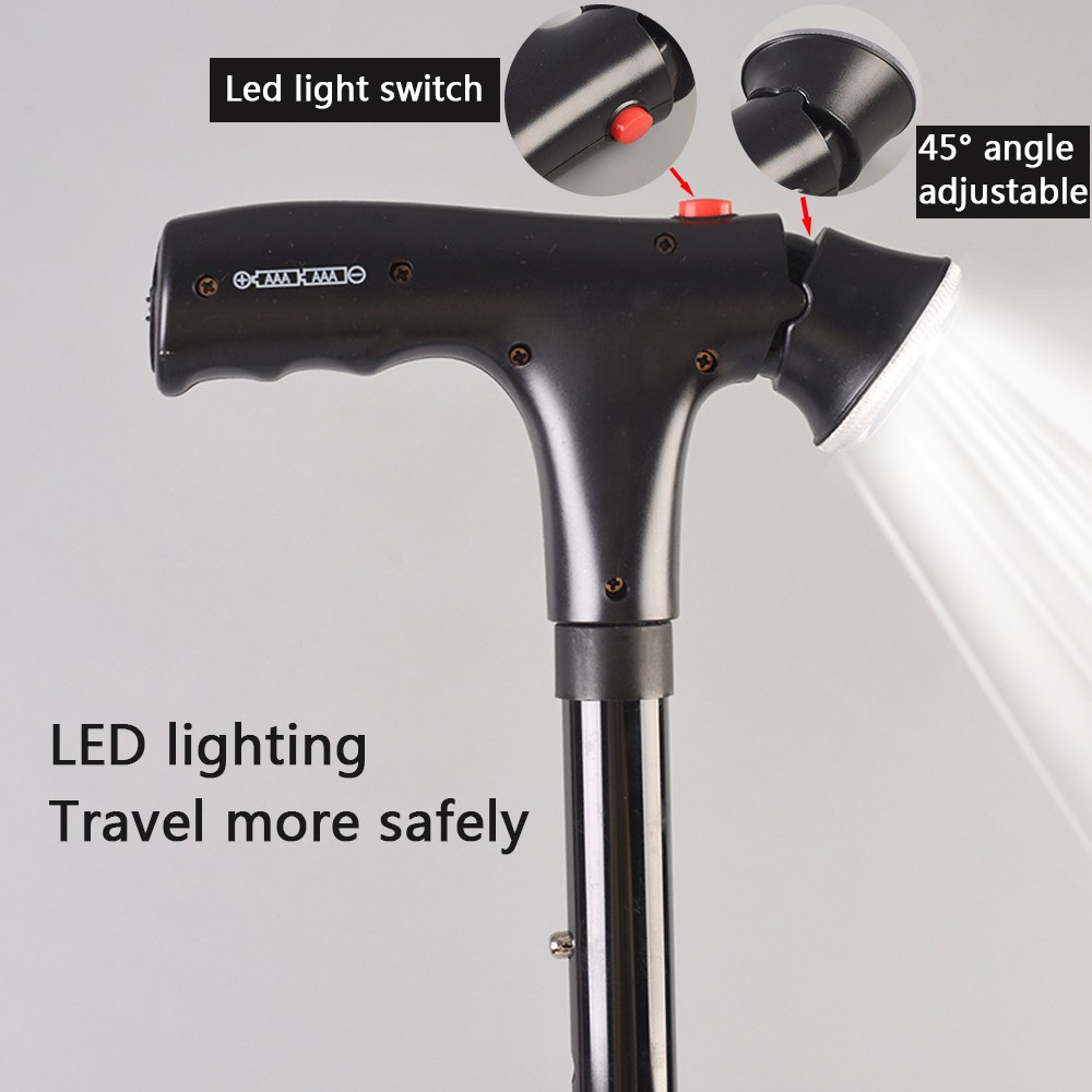 Foldable Walking Stick w/Alert Function LED Light Height Adjustable Walking Cane
