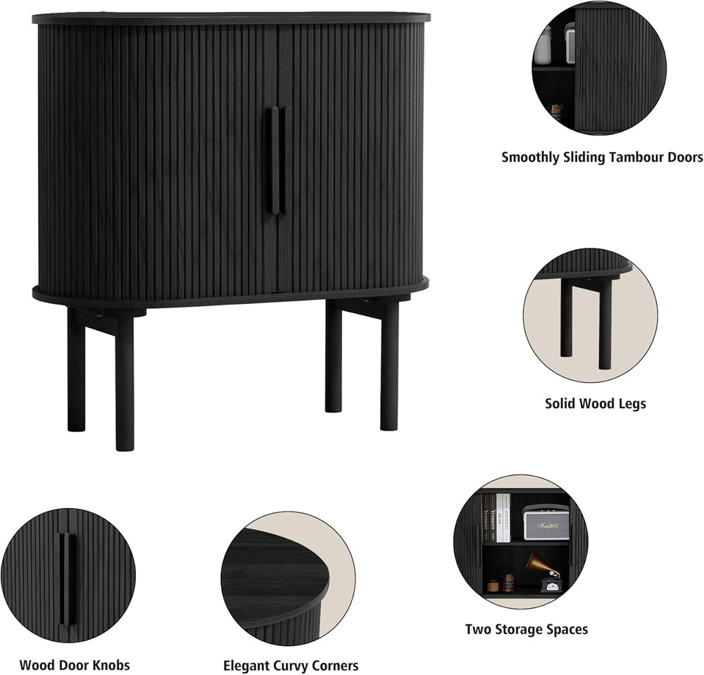 31'' Fluted Sideboard Buffer Cabinet, Modern Credenza Storage Cabinet with Slide