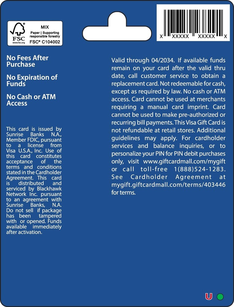 Visa Physical Gift Card $200 (plus $6.95 Purchase Fee)