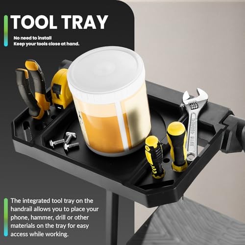 5 Step Ladder, Foldable Handrail & Tool Tray Stool Ladders with 5 step Black