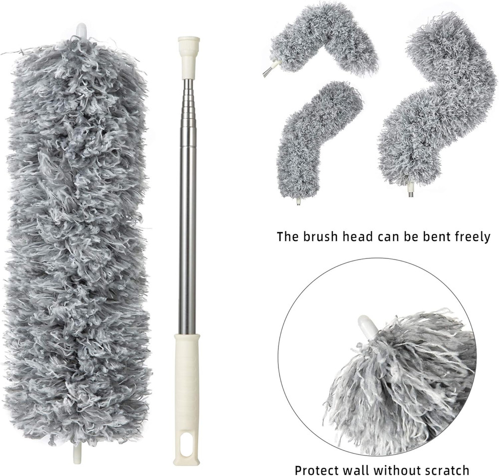 Microfiber Duster with Extension Pole,Washable Bendable Head Ceiling Fan Duster,
