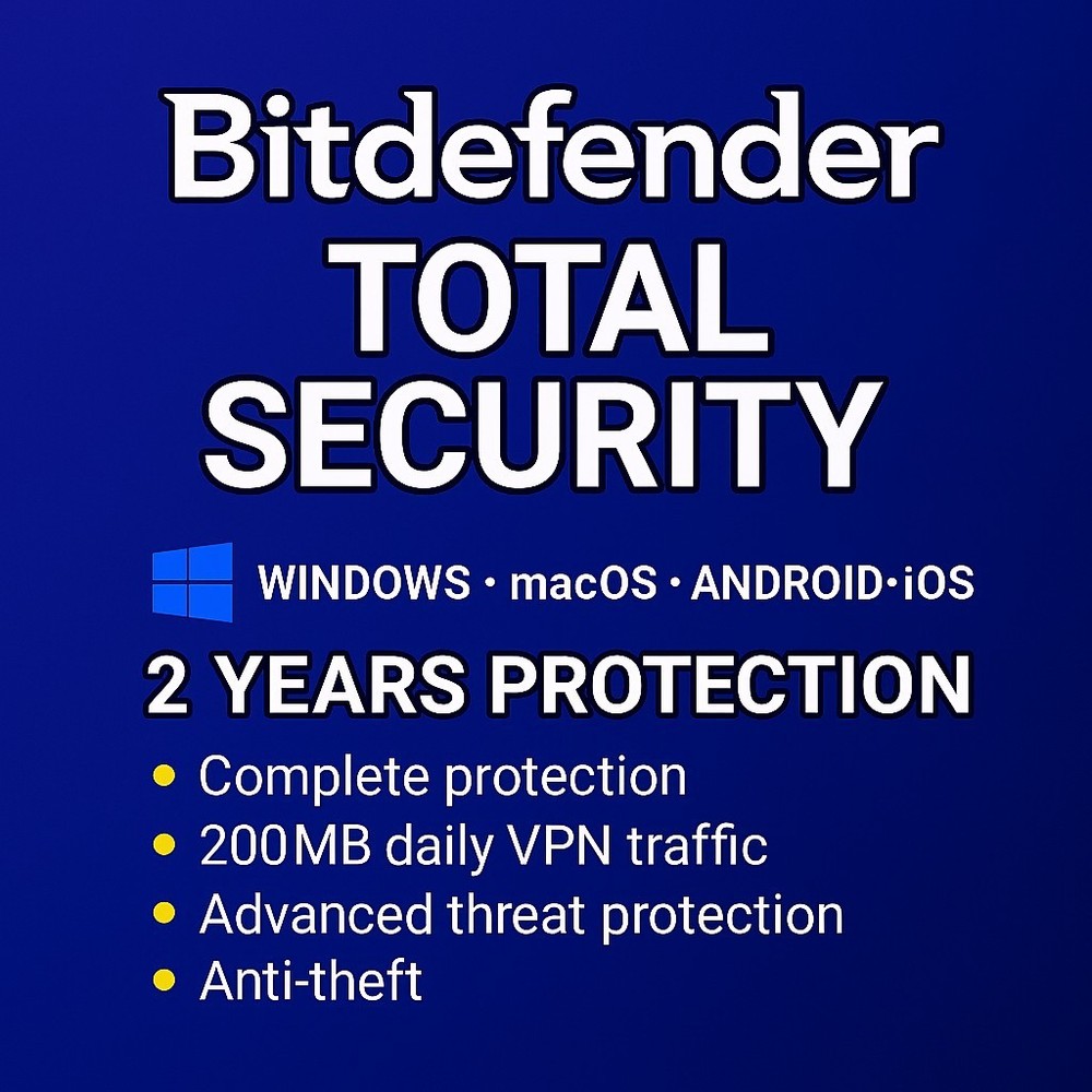 Bitdefender Total Security  2 Years | 1 to 10 Devices | Windows | Mac | Android