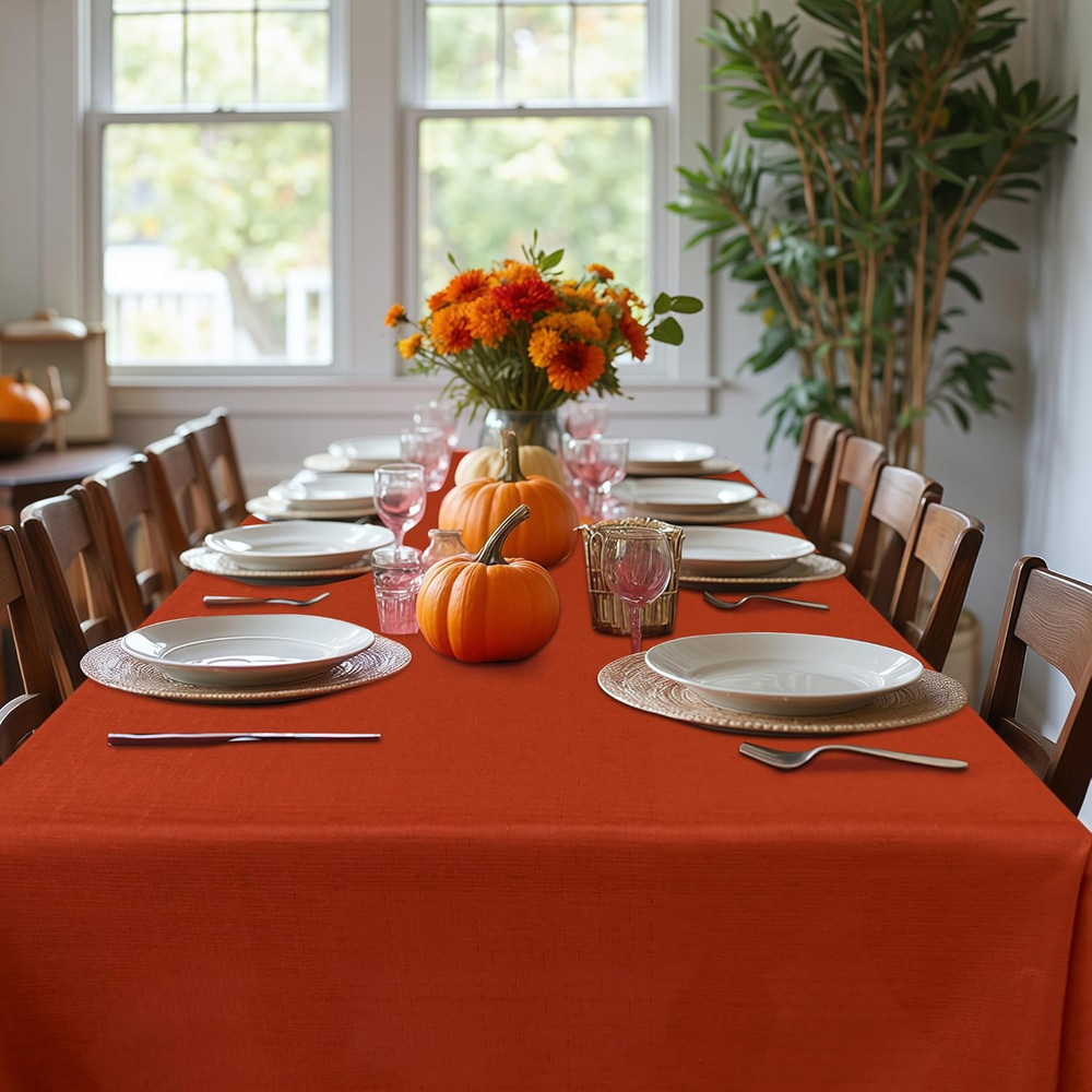 Faux Linen 2-Pack Fall Tablecloths, Wrinkle-Resistant, Rust, 60x84 Inch