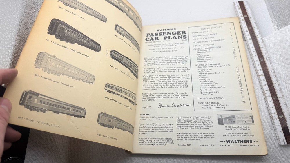 Walthers Passenger Car Plans Revised Second Edition 1973 AS SHOWN