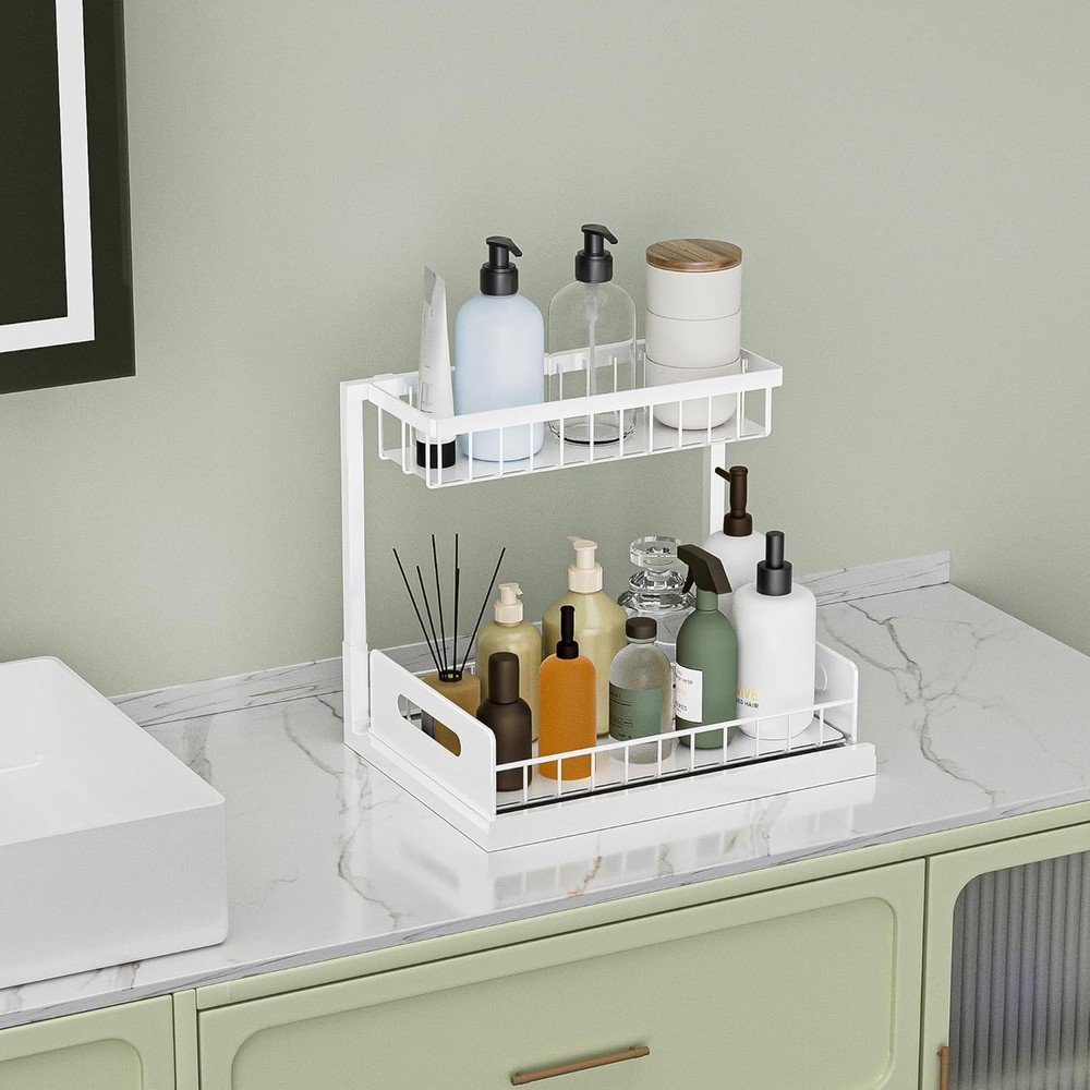 Under Kitchen Sink Organizer 2 Tier Pull Out Bathroom Sink Organizers & Storage