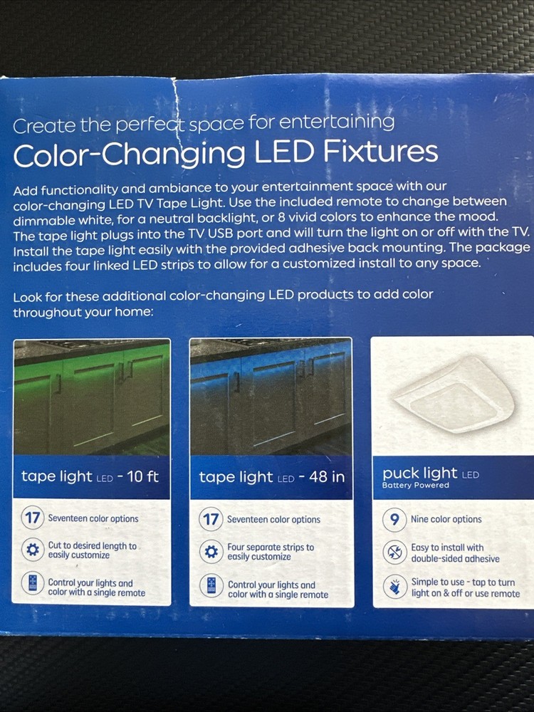 GE LED Light Strip 84' Multicolor Dimmable USB Remote Control 4 Tv